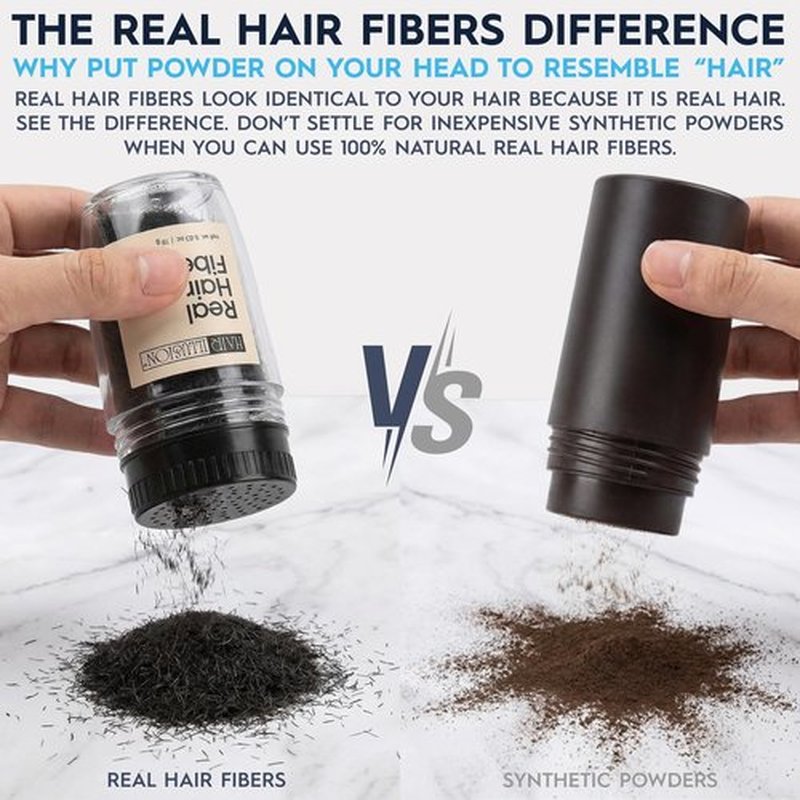 Hair Illusion | Black Real Fibers and Holding Spray for Thinning Hair - Natural Texture, 18g