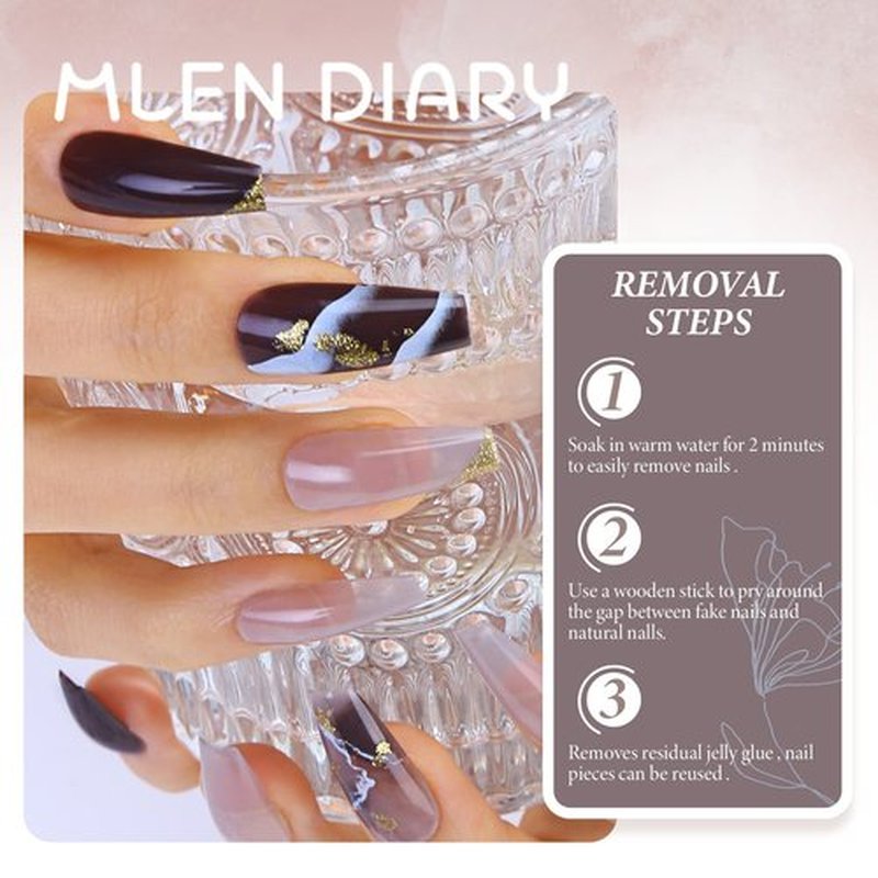 MLEN DIARY 24pcs Press On Nails Long Squoval Manicure Brown Acrylic Gel Nails Kit Reusable Press-On Nails Coffin 12 Sizes Full Cover Square False Nails Decoration(Sienna)
