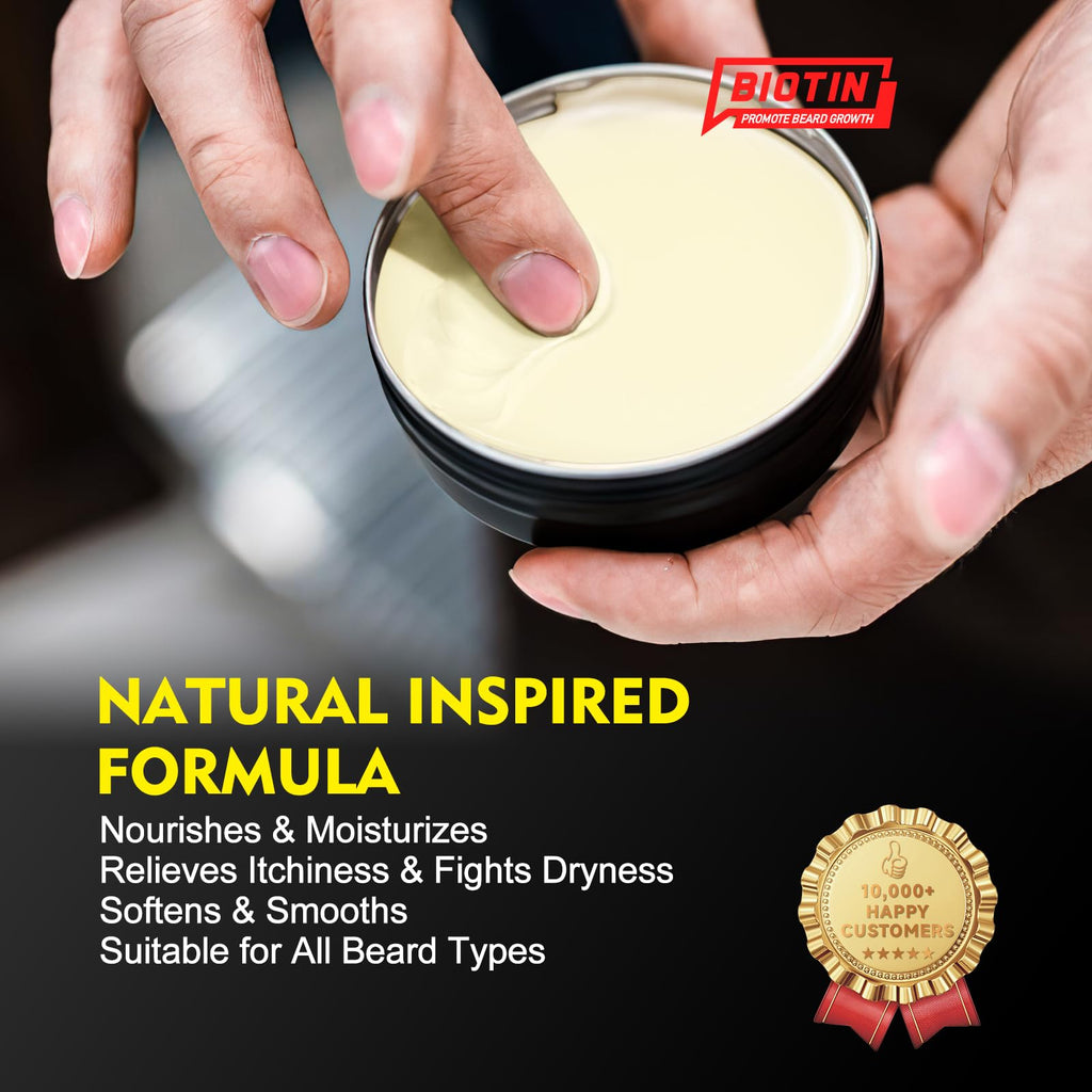 aokur Biotin Beard Balm for Men – Vanilla Beard Balm for Growth & Styling – With Castor Oil, Jojoba & Shea Butter – Softens & Thickens – 2 OZ