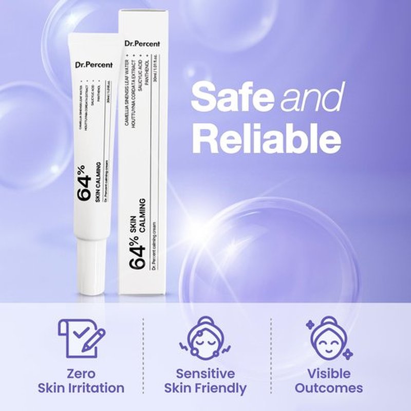 Calming 64% Cream | Instant Soothing, Redness Relief, Acne Care, Calms Sensitive Skin, Hydrating, Barrier Strengthening, Korean Skin Care, 30ml, 1.01 fl.oz.