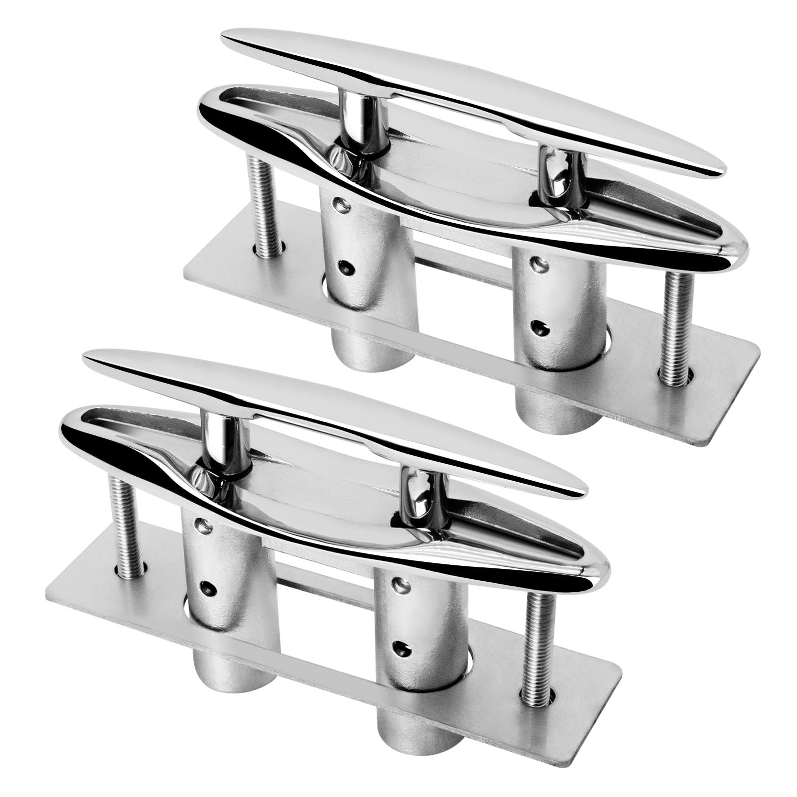METRAXION Pop Up Boat Dock Cleat, 2 Pack 5 inch Pull Up Deck Cleat Stainless Steel 316 Heavy Duty Flush Mount Retractable Rope Cleats with Backing Plate and Lock Nuts