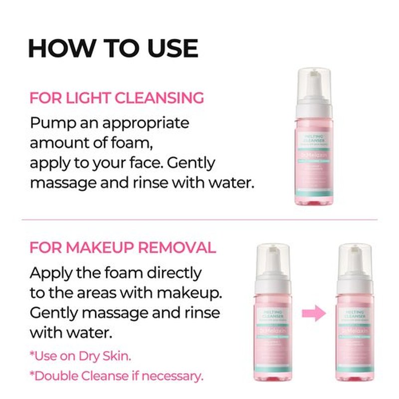 Dr.Melaxin Melting Cleanser - Hypoallergenic Makeup remover with Quick Bubble, Deep Pore Cleansing for all skin type, 150ml