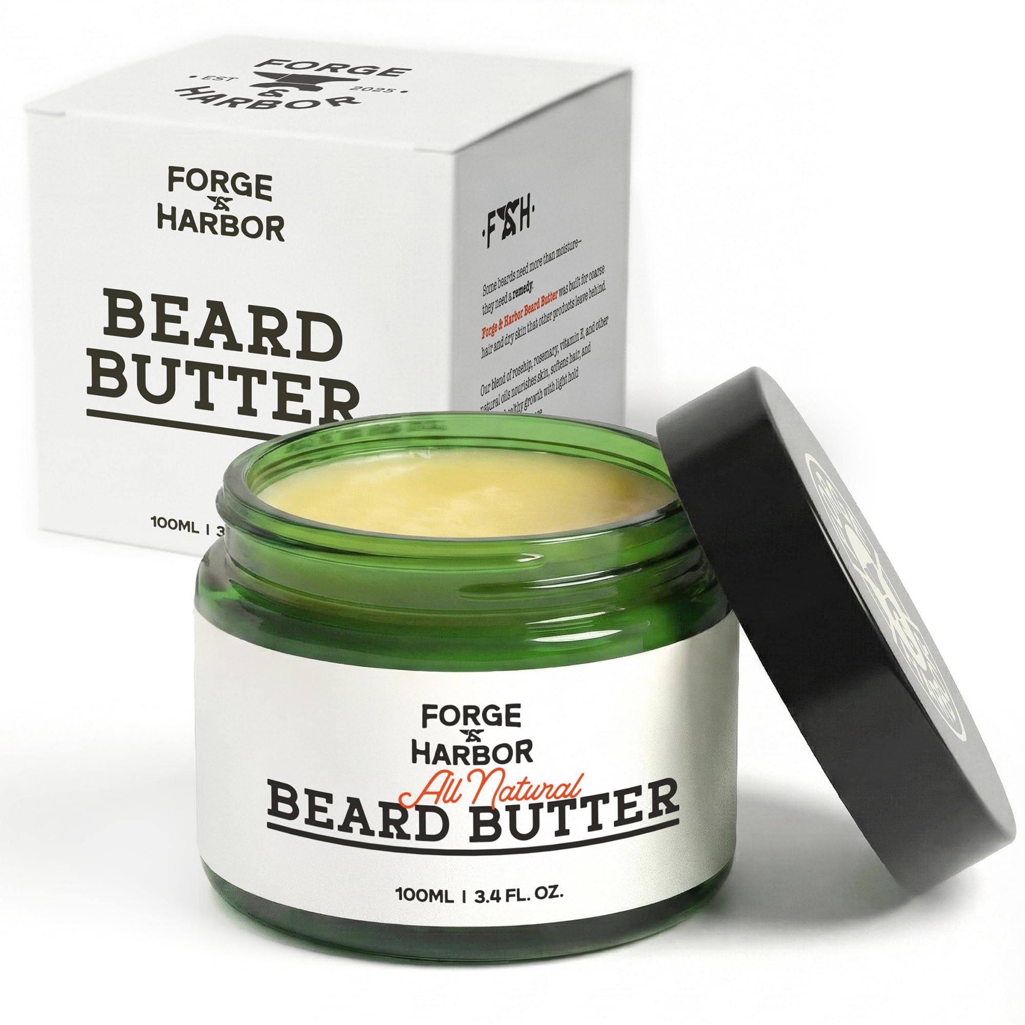 All Natural Beard Butter | Anti-flake, Anti-itch, Light Hold, Hydration & Growth Support | Beard Conditioner & Softener with Shea Butter, Beeswax, Rosehip, Castor & Argan Oils (3.4 Fl Oz (Pack of 1))