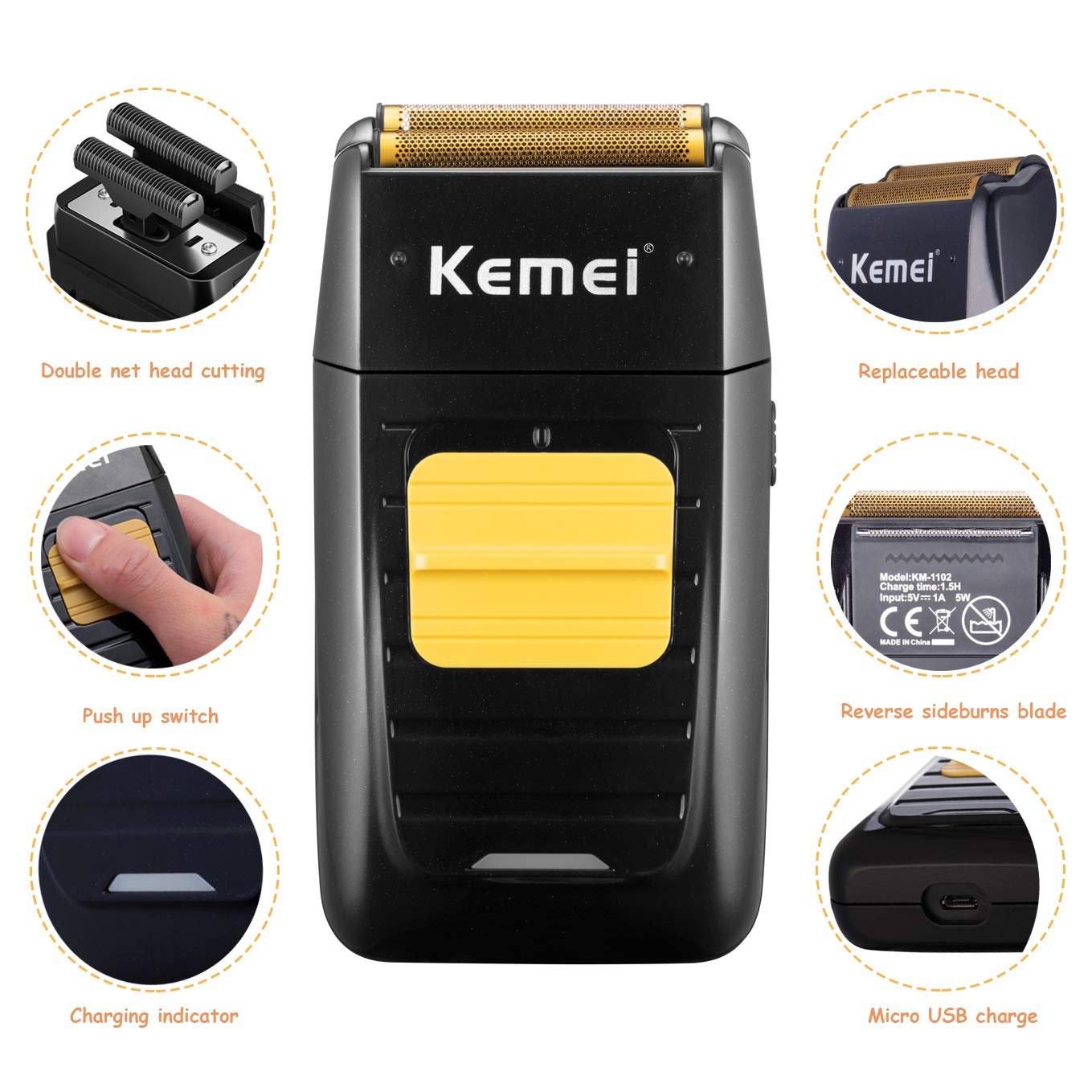 KEMEI Foil Shaver Double Electric Shaver for Men Professional Electric Razors Head Shavers for Bald Men