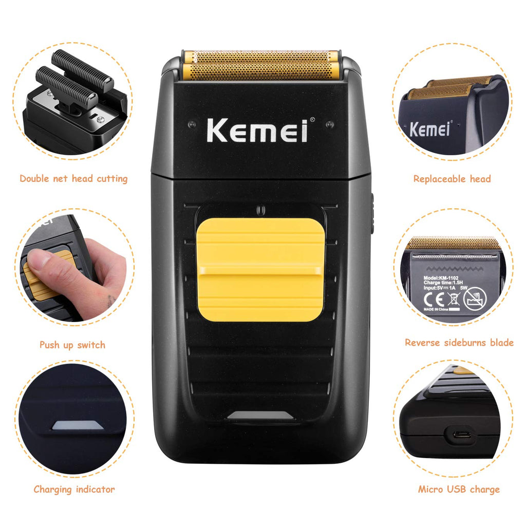 KEMEI Foil Shaver Double Electric Shaver for Men Electric Razors Head Shaver for Bald Men Barber Supplies Hair & Beard Trimmer Cordless Rechargeable, Blue