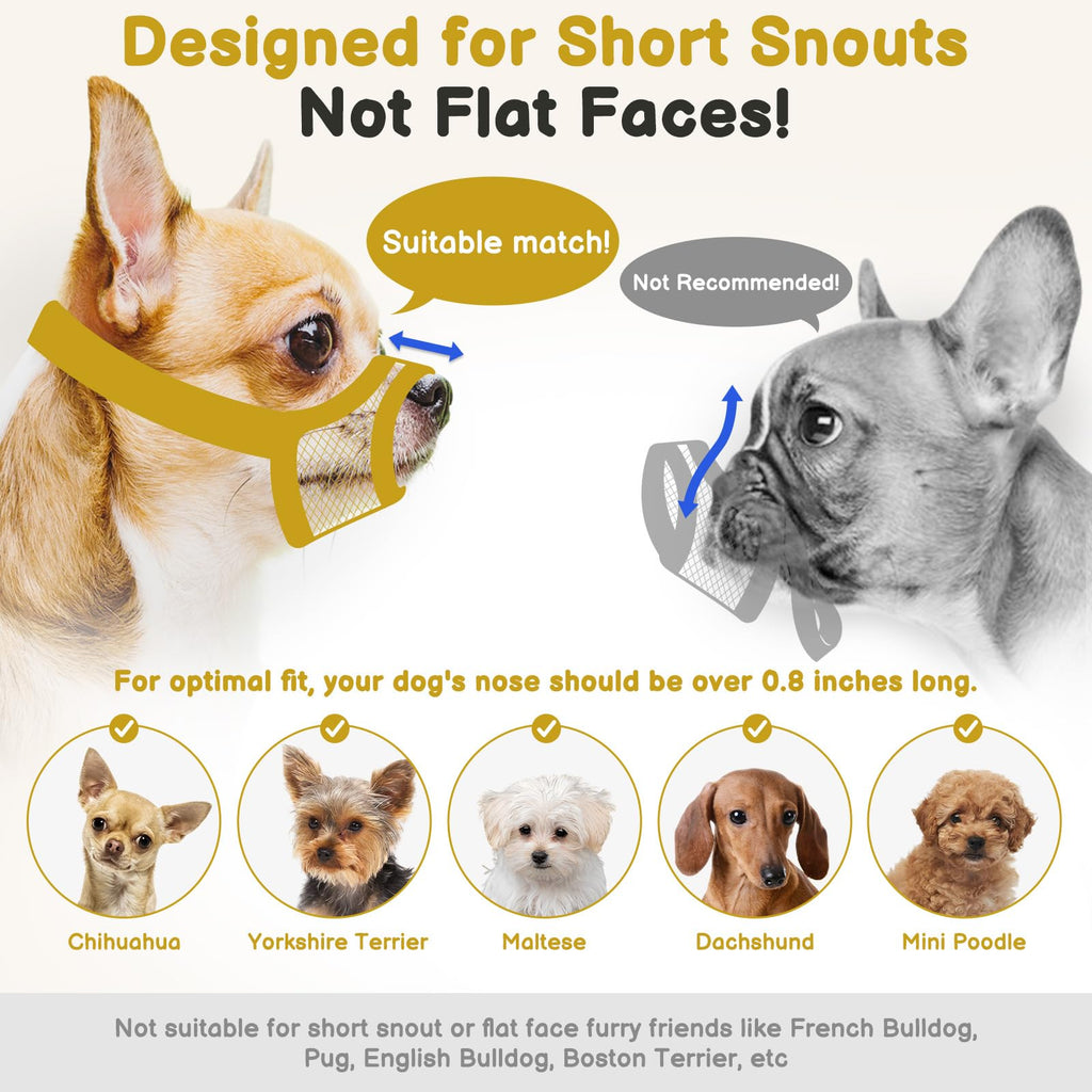 Mayerzon Mesh Muzzle for Short Snout and Small Medium Dogs Anti-Biting, Focus on Brachycephalic Dogs like Chihuahua Pomeranian, Breathable Fabric, Opening Front, Allow Panting, for Grooming Vet Visits