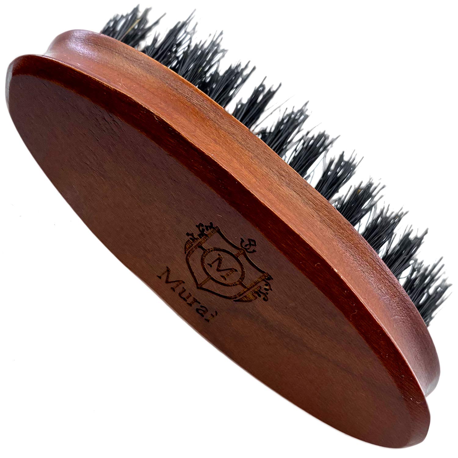 Murai by Giorgio GM4F Firm Boar Bristle Beard Brush - Travel Brush for Men's Skin Care and Grooming - Pocket Oval Beard Brush