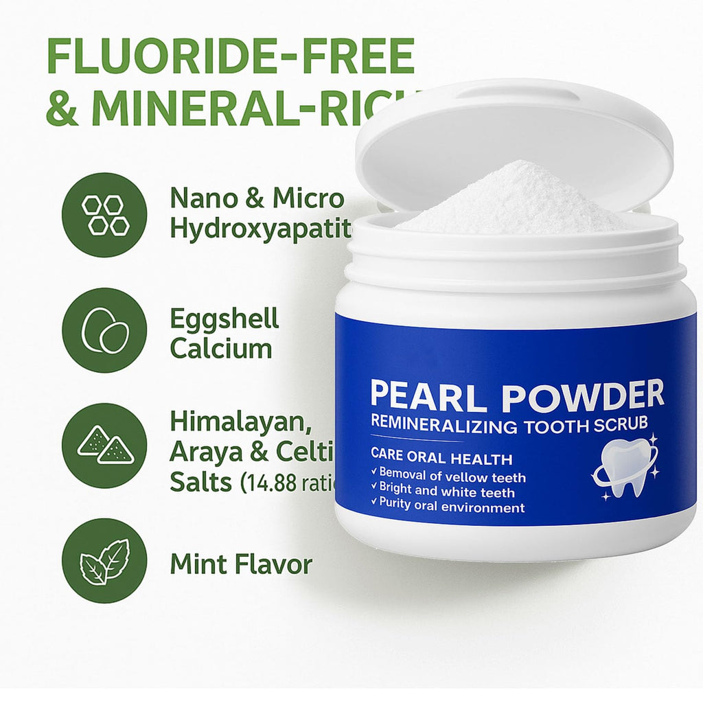 Pearl Powder Remineralizing Tooth Scrub – Natural Teeth Powder for Whitening, Enamel Strengthening & Brighter Teeth – Fluoride-Free Tooth Polish, Fresh Breath, 1.1 oz Jar (1)