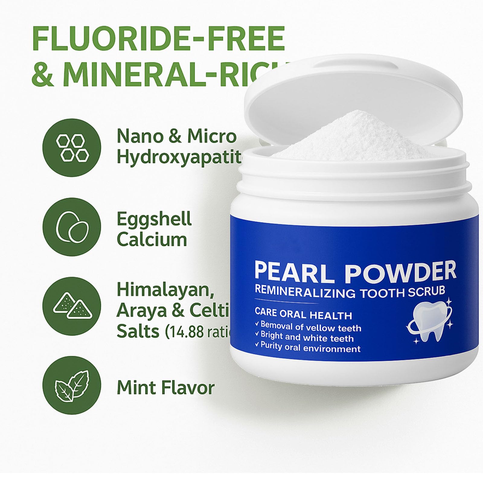Pearl Powder Remineralizing Tooth Scrub – Natural Teeth Powder for Whitening, Enamel Strengthening & Brighter Teeth – Fluoride-Free Tooth Polish, Fresh Breath, 1.1 oz Jar (1)