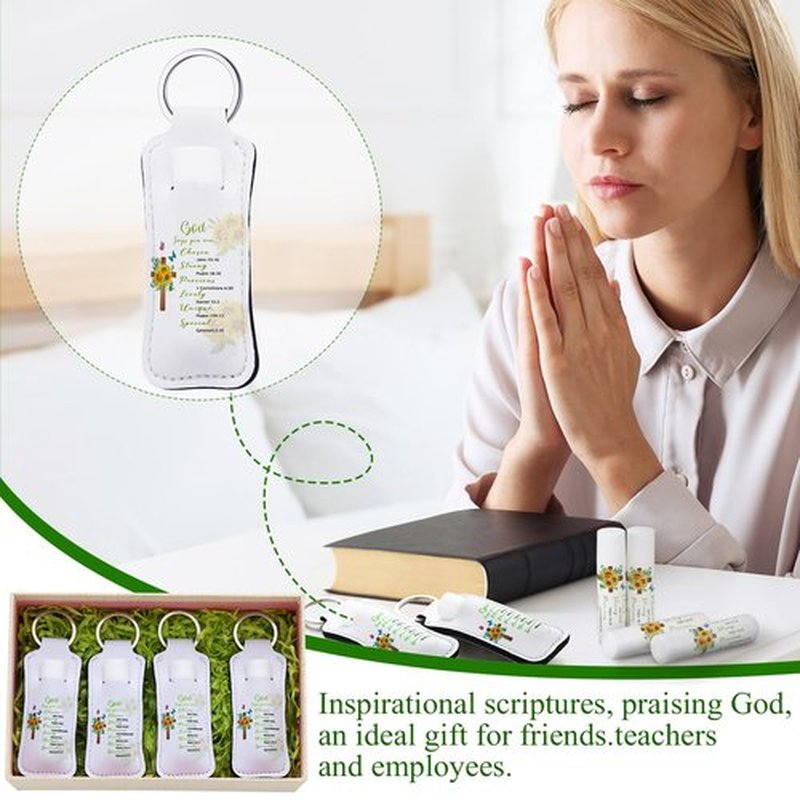 Swiffen 36 Pcs/18 Set Christian Gift for Women Christian Lip Balms and Lip Holder Keychain Bulk Faith Scripture Bible Verse Gift Religious Church Party Favor for Mom Staff Employee(Bible)