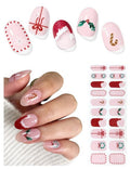 AutyaMee Semi Cured Gel Nail Strips (Cute Christmas), Red Santa Hat, 20 Pcs Gel Nail Wraps, Stickers, Wreath, Snowflake, Candy Cane, Works with Any UV Lamps