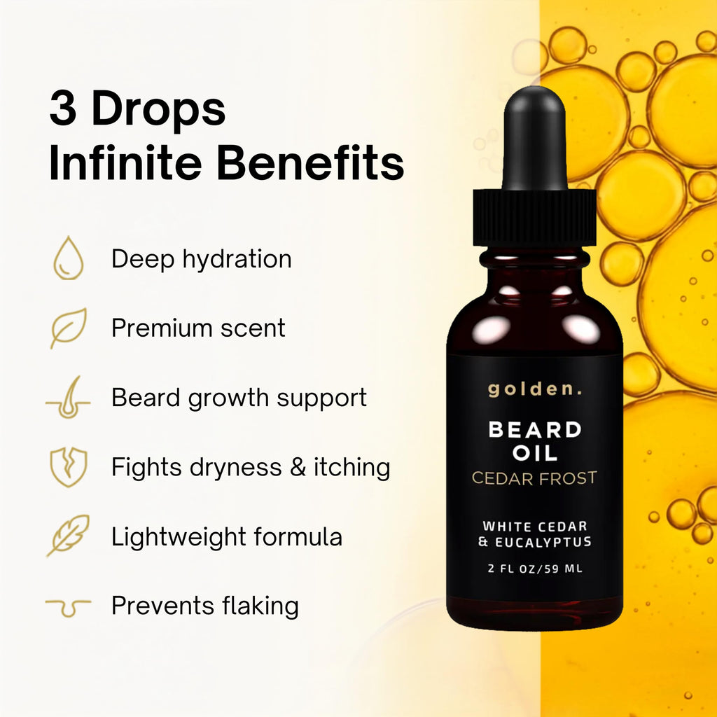 Golden Grooming Beard Oil for Men - Natural Beard Conditioner with Sweet Almond, Golden Jojoba & Argan Oil - Hydrating Beard Softener with Vitamin E - Cedar Frost, 1oz
