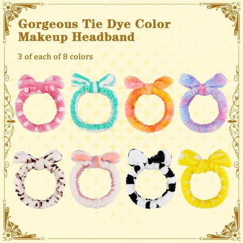 HOFASON 24 Pcs Spa Headband Bulk for Easter Basket Stuffers, Teens Women Girls Flannel Bow Bulk Makeup Hairband for Washing Face Skincare, Stocking Stuffers, Slumber Bachelorette Party Favors