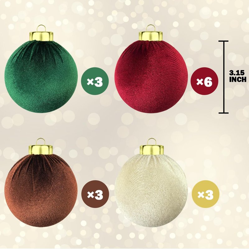 Velvet Balls Ornaments 15 PCS - 3.15 Inch Large Shatterproof Christmas Bulbs | Flocked Classic Holiday Decor