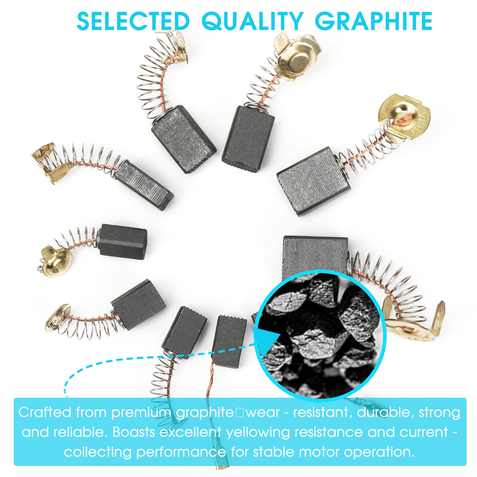 60 Pcs Electric Motor Carbon Brushes Set, 10 Assorted Sizes Graphite & Copper Replacement Parts for Power Tools, Drills, Saws, Grinders, Motors