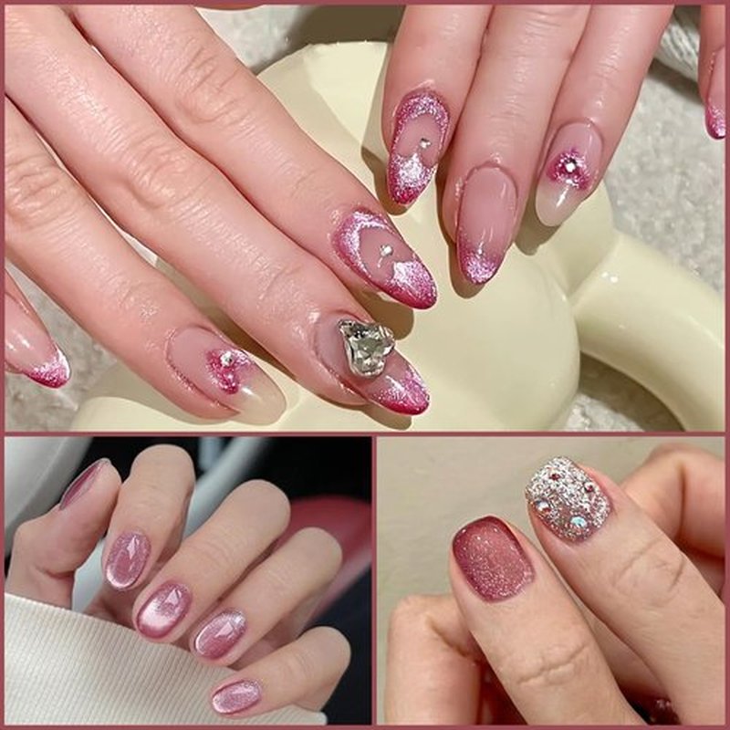 AHAMIOU Crystal Cat Eye Gel Polish Kits Magnetic Nail Polish Set Holographic Cats Eyes Gel Nail Polish Shiny Diamond Glitter Gel with Magnet Stick,#25