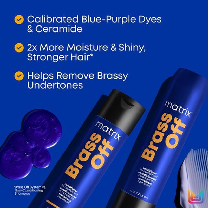 Matrix Brass Off Blue Shampoo & Pigmented Conditioner Set - Tones Brassy Orange Undertones | 10.1 Fl Oz, Vegan