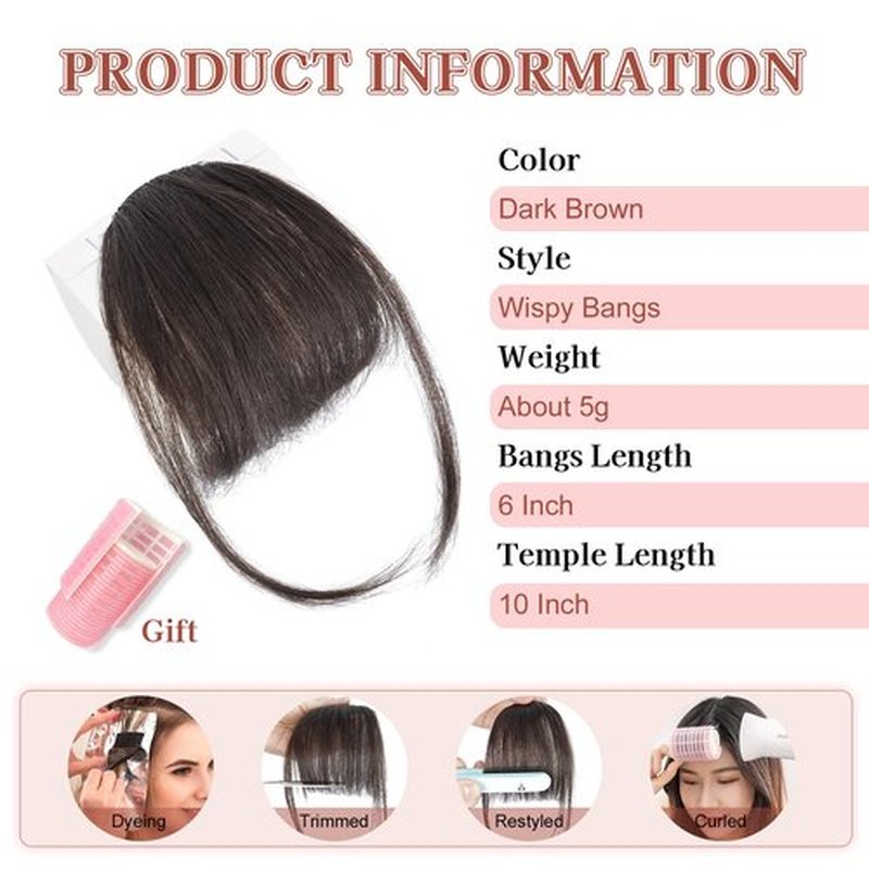 Lommel Clip in Bangs,100% Real Human Hair Wispy Fake Bangs Hair Clip for Women Dark Brown Natural Curtain Fringe with Temples Hairpieces for Daily Wear and Various festivals(Dark Brown)