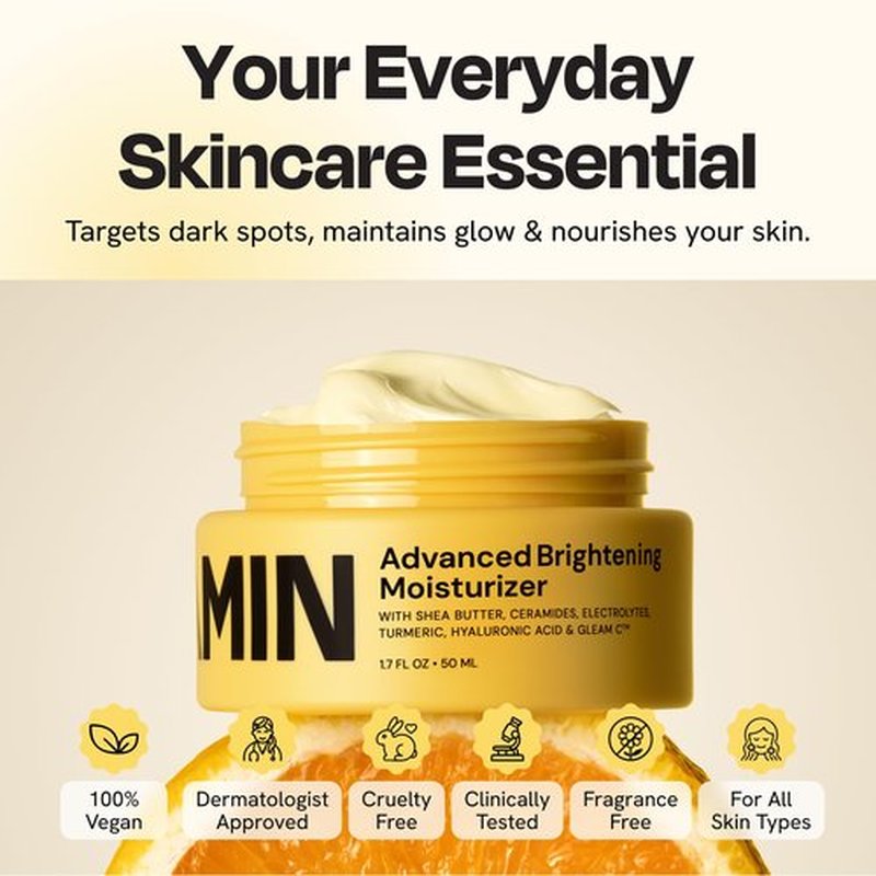 Gleamin Advanced Brightening Moisturizer - Facial Cream with Shea Butter, Vitamin C and Ceramides, Helps Improve the Look of Dark Spots, Uneven Tone & Deep Hydration, Fragrance Free - 1.7 fl oz