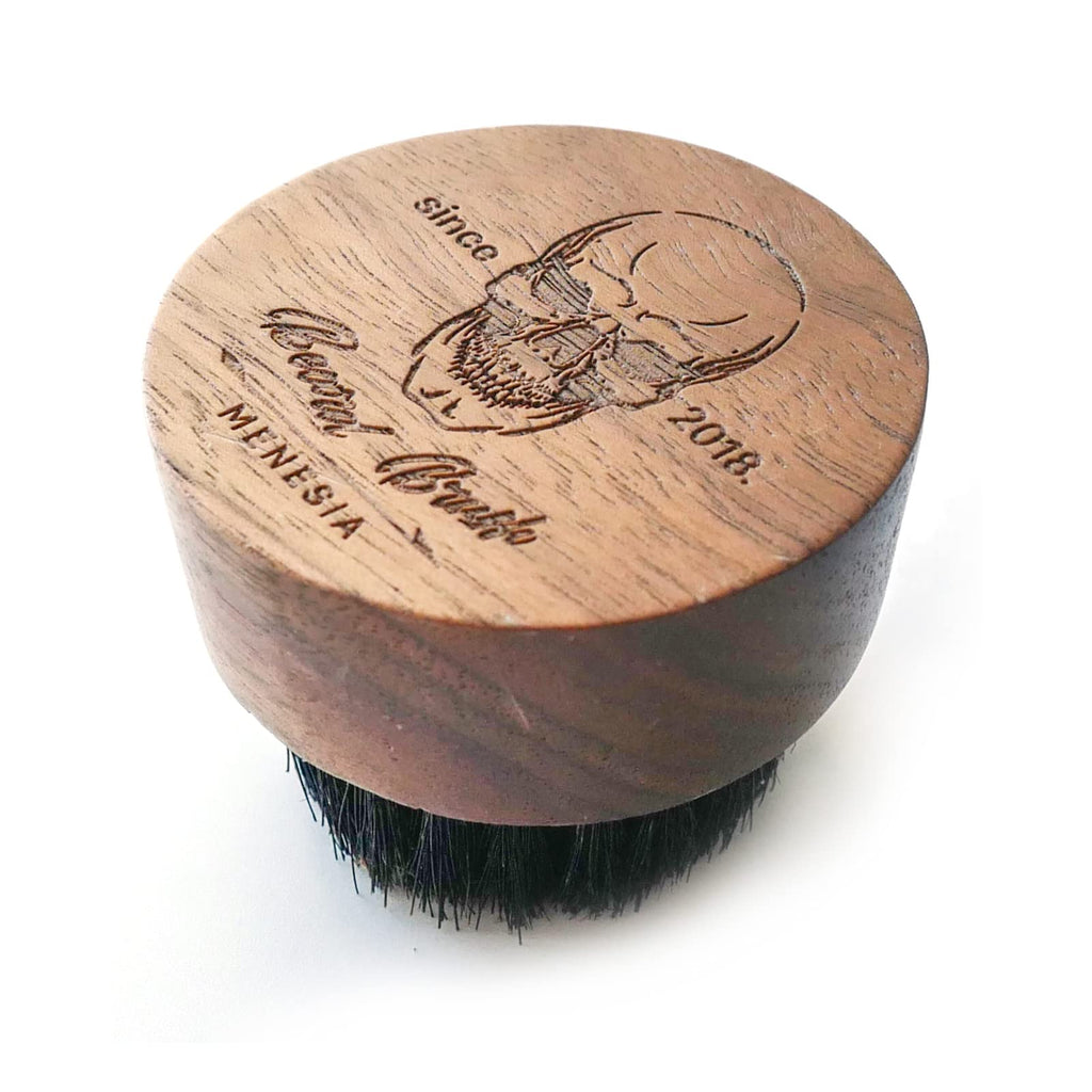 Menesia Small Round Beard Brush, Walnut Boar Bristle Brush for Travel