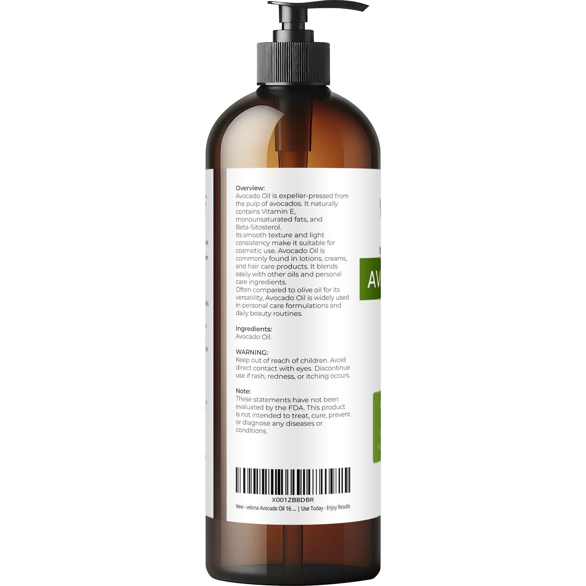 velona Avocado Oil 16 Fl Oz | 100% Pure and Natural Carrier Oil | Expeller-Pressed | Hair, Body and Skin Care | Use Today - Enjoy Results