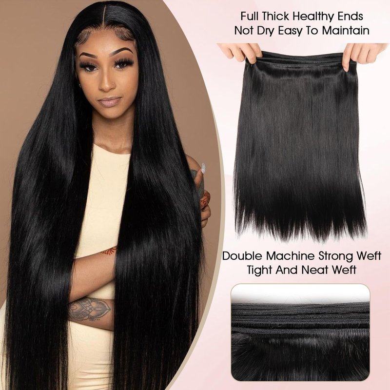 Yifute 16A Straight Bundles Human Hair with Closure 18 20 22 24+16 Inch, 100% Unprocessed Brazilian Virgin Human Hair, Weave 4 Bundles with Frontal 13x4 HD Lace Free Part for Women Natural Color