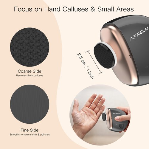 AprElm Portable Electric Hand & Foot Callus Remover with 2 Glass Grinding Heads, Rechargeable 800RPM Mini Electric Hand & Foot File for Travel Outdoors Office Gym (E9 Black Gold)