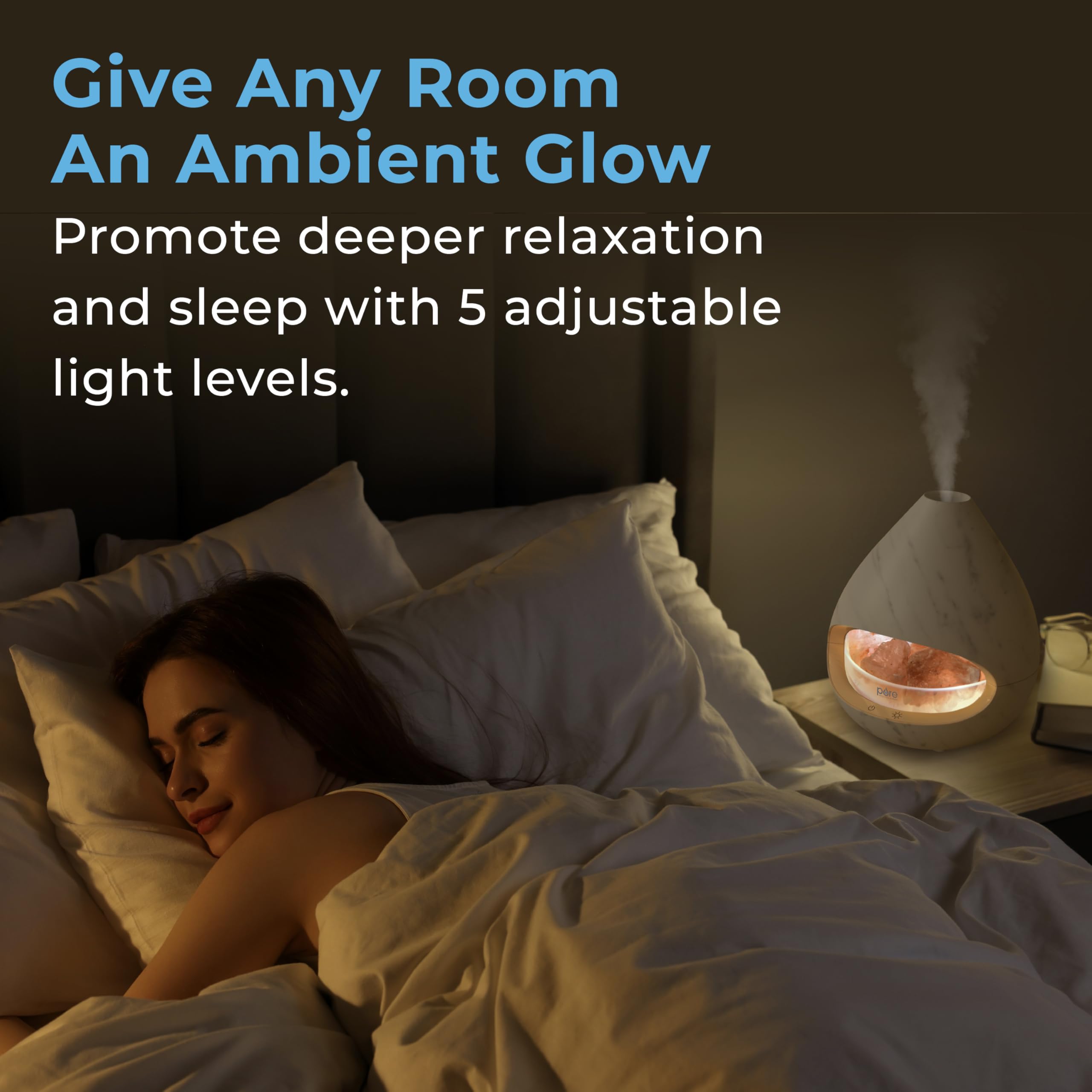 Pure Enrichment® PureGlow™ Crystal - 2-in-1 Himalayan Salt Lamp & Ultrasonic Essential Oil Diffuser, Original Salt Therapy Lamp, 100% Pure Himalayan Salt, Ambient Glow, 160 mL 16-Hour Tank (Marble)