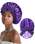 Satin Bonnet for Women Silk Bonnets for Sleeping Curly Hair Bonnet with Elastic Tie Band Reversible Double Layer Sleep Cap Hair Wrap (Purple)