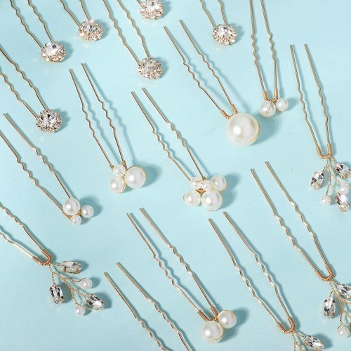 18 Pieces Gold Hair Accessories For Women Pearl Crystal Bridal Hair Pins Rhinestone Wedding HairPieces for Bride Bridesmaids