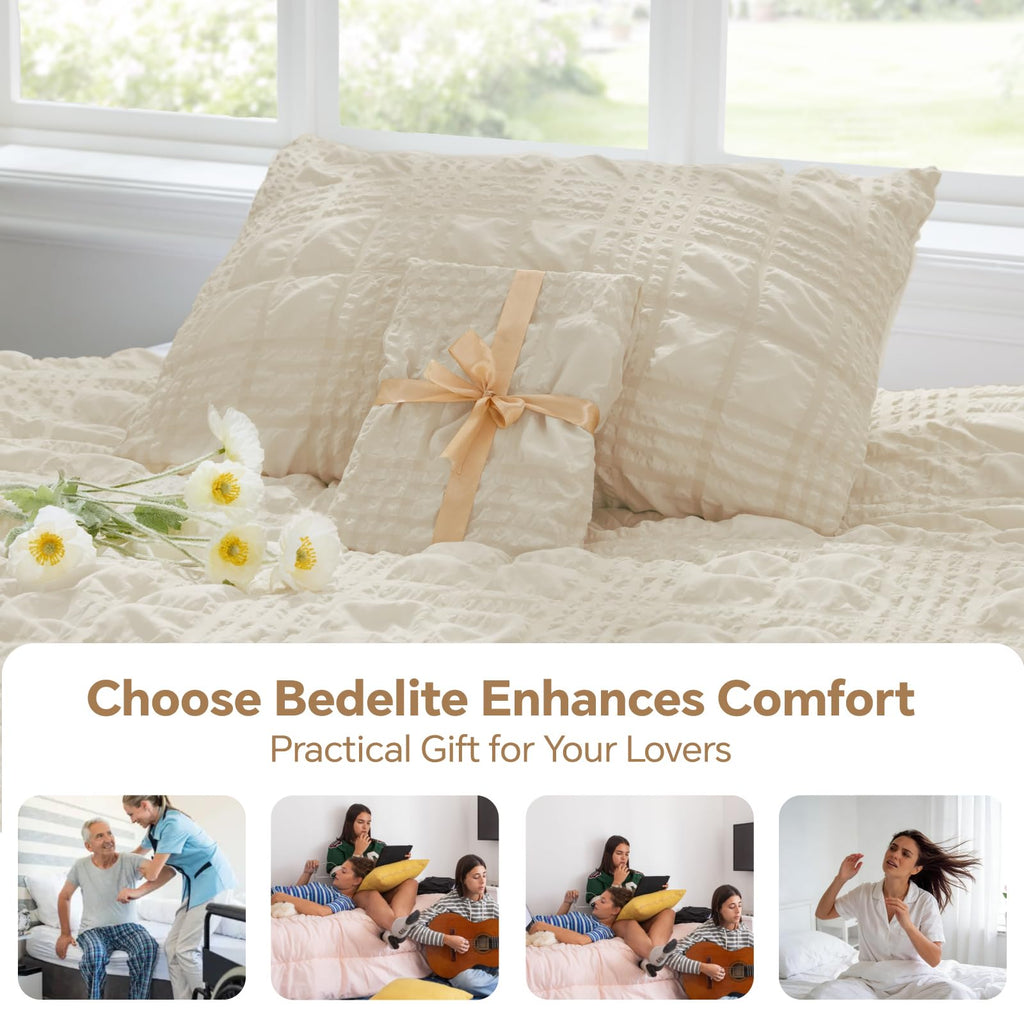 BEDELITE Cream King Size Comforter Set, All Season Luxury Seersucker Bedding Set with Pillowcases, Soft Lightweight Comforter 3 Pieces for Bedroom