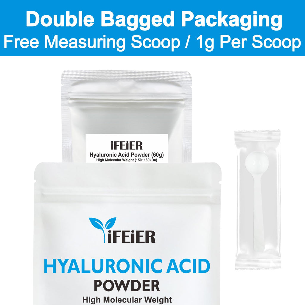iFEiER Hyaluronic Acid Powder | High Molecular Weight Hyaluronic Acid Serum Powder | 1.5oz(42.5g) Cosmetics Grade | Sodium Hyaluronate | LMW HMW HA ingredient to make gel for DIY Serums