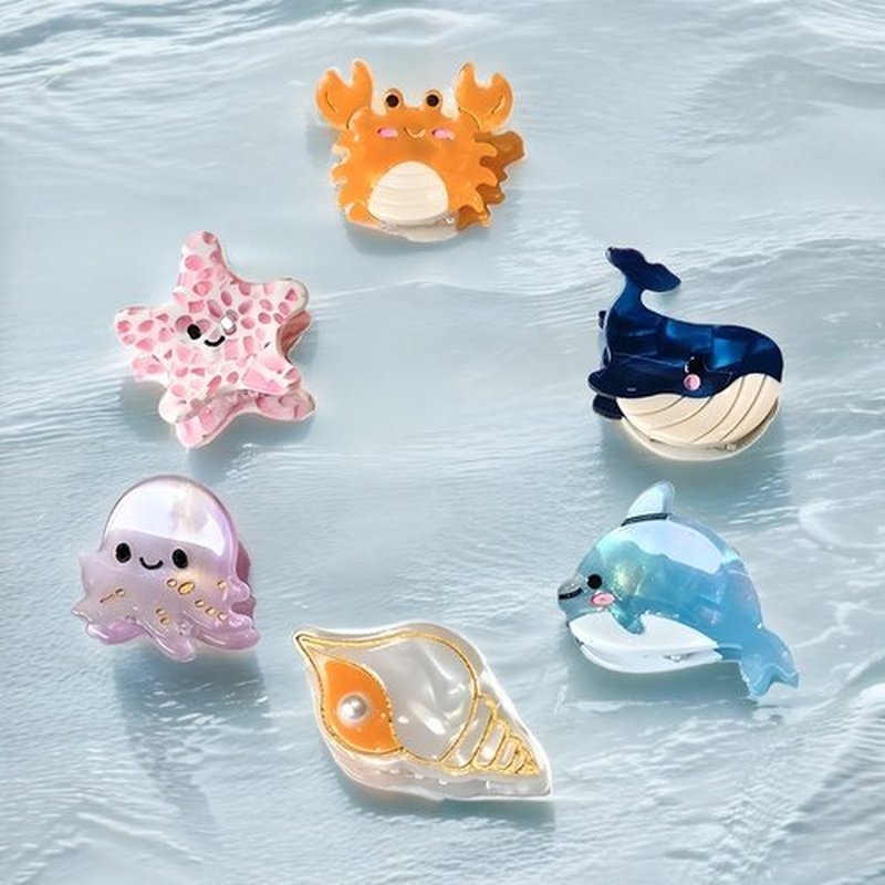 6PCS Sea Animals Small Hair Claw Clips for Women Girls Mini Ocean Hair Clip Hair Accessories with Sturdy Grip White Elephant Gifts