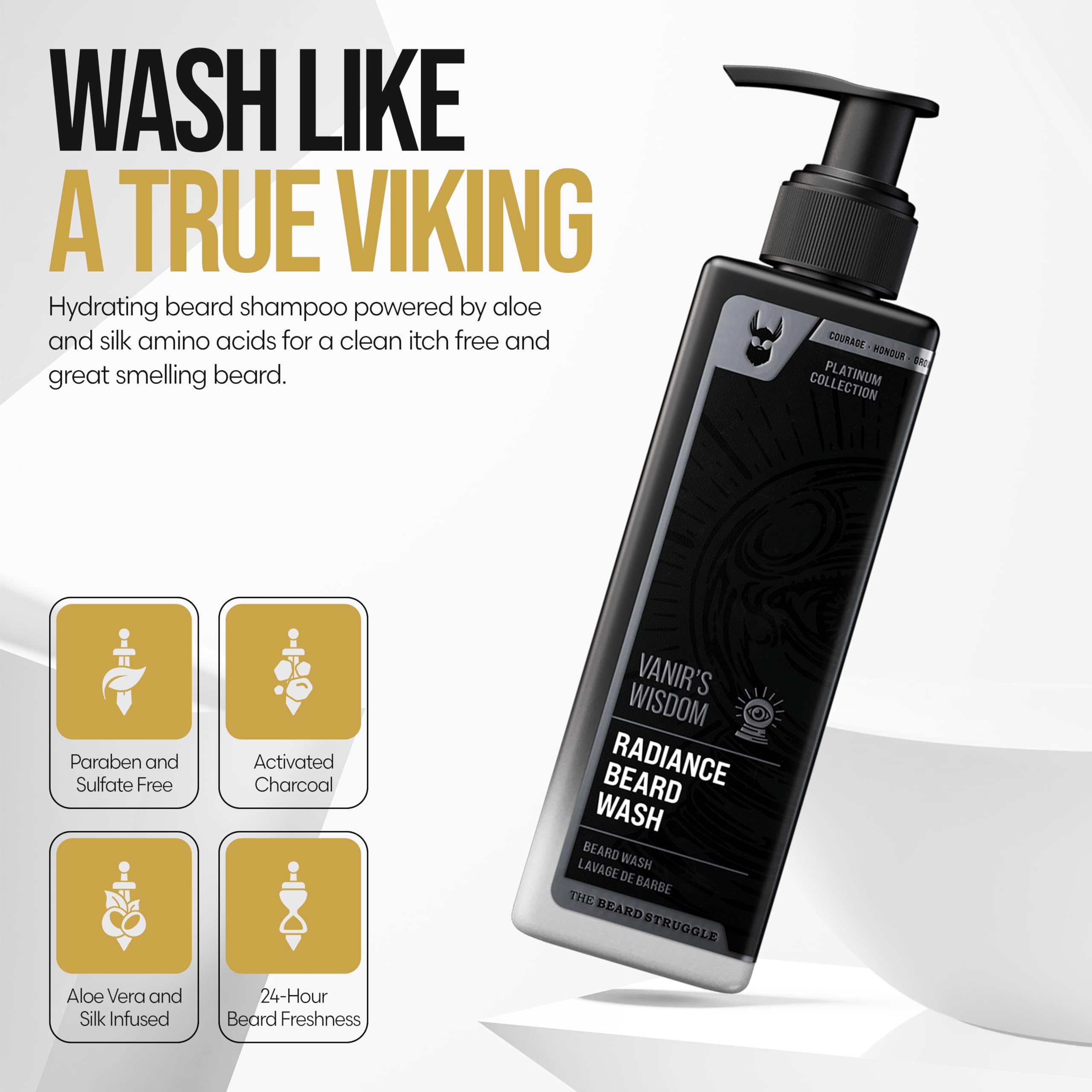 The Beard Struggle Radiance Beard Wash – Platinum Collection, Vanir’s Wisdom – Cleanse, Nourish & Soften – Beard Cleanser for Men (8 fl oz)