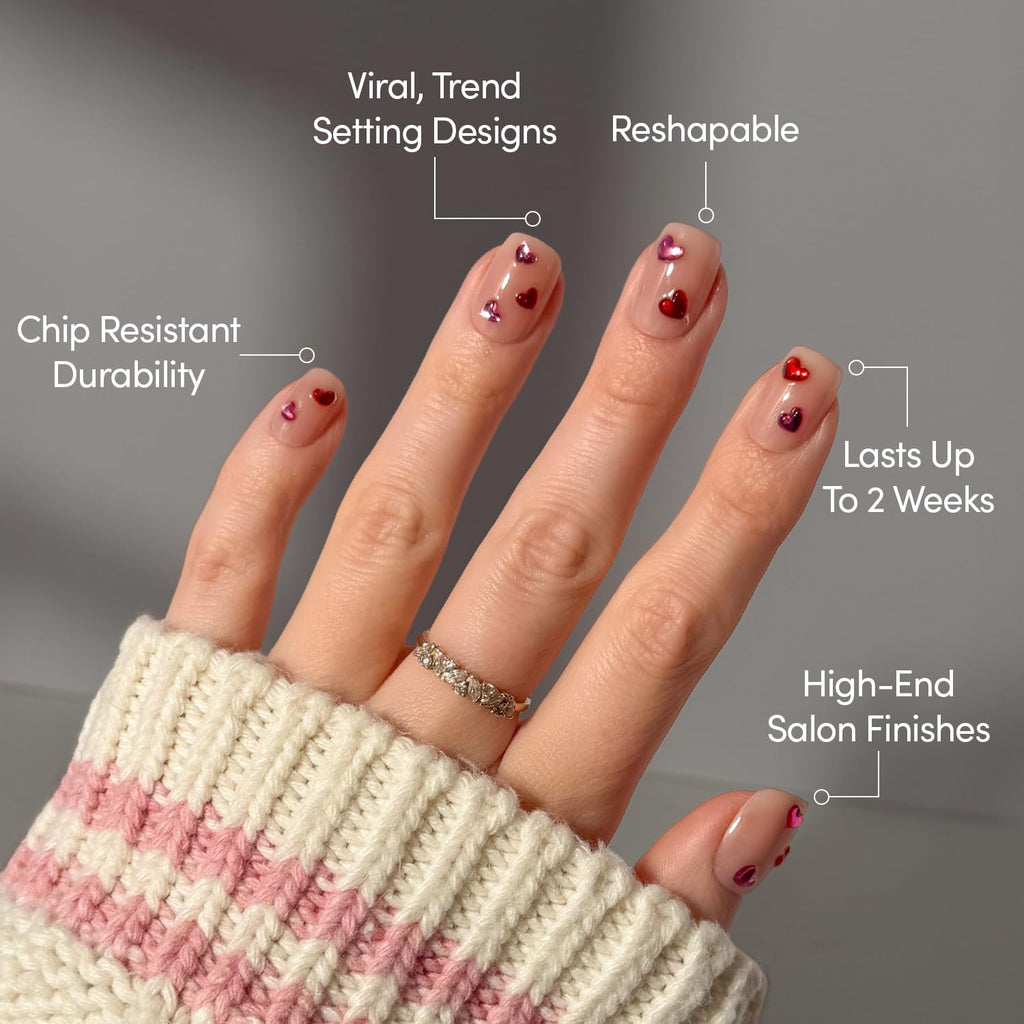 Glamnetic Red Dear Press On Nails - Short Squoval Fake Nails | 30 Pc Kit