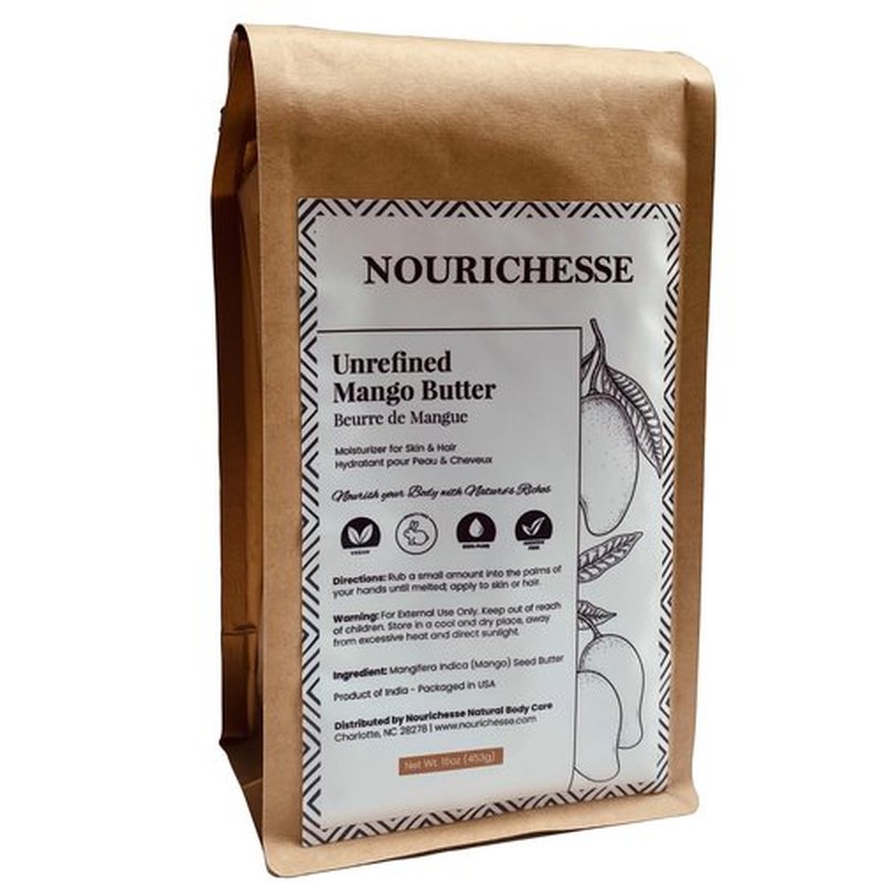 Nourichesse Unrefined Mango Butter - 1LB (16oz) Block, 100% Pure Raw Mango Butter