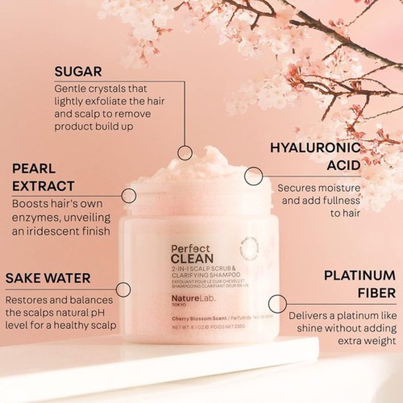NatureLab.TOKYO Perfect Clean Scalp Scrub - Limited Edition Cherry Blossom Scent | 2-in-1 Hair Treatment for Shine & Clarity | 8.1 OZ