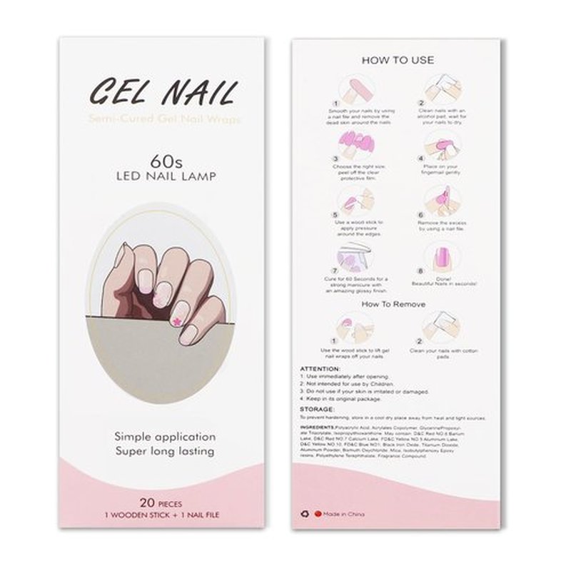 JMEOWIO Gel Nail Stickers Pink Flower French Tip Semi Cured Gel Nail Strips Wraps UV/LED Nails Art Design Decoration Accessories