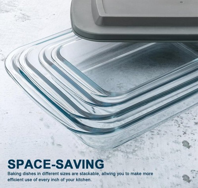 Regine Switzerland 8-Piece Deep Glass Baking Dish Set - Rectangular Bakeware with Plastic Lids | Freezer-to-Oven Safe, Gray