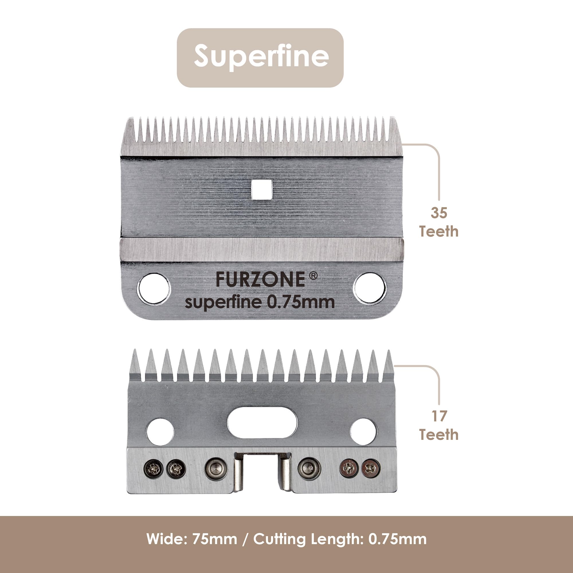 FURZONE A2 Large Animal Clipper Blade (Extra Short) - 2 in 1 Set (35&17 Teeth), Horse Grooming Replacement Blade, Professional Stress-Free Grooming, 0.03-Inch/0.75mm Cut Length
