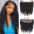 13x4 Lace Frontal Deep Wave 14 Inch 150% Density Unprocessed Brazilian Human Hair HD Lace Frontal Pre Plucked Free Part with Baby Hair for Black Women Natural Color