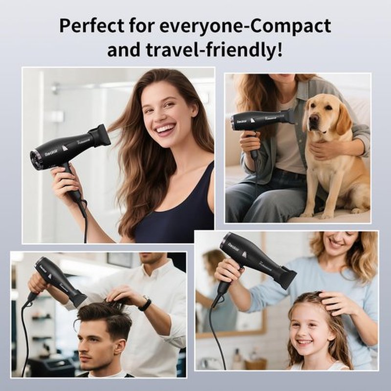 Realair Salon Hair Dryer, Professional Blow Dryer AC Motor Fast Drying with 2 Speed, 3 Heat Setting, Cool Button, with Diffuser, Nozzle, Concentrator Comb for Curly & Straight Hair