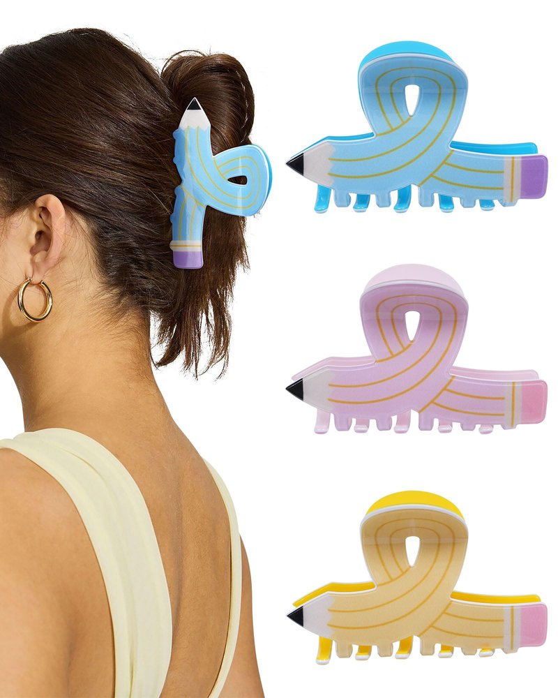 WELROG 3Pcs Hair Claw Clips for Women - Pencil Funny Claw Clips Back to School Appreciation Teacher Hair Clips
