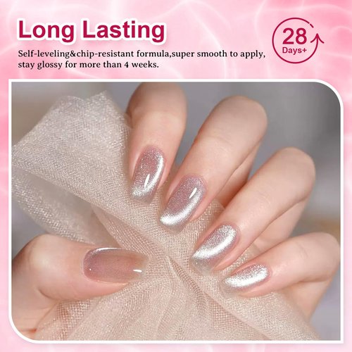 REDHSHUI Cat Eye Gel Nail Polish Set 6 Pcs Magnetic Sparkle Diamond Glitter Nude Pink Light Purple Red Silver Sheer Pink Velvet Ice Jelly Gel Polish with Magnet Stick UV LED Curing Requires Soak Off