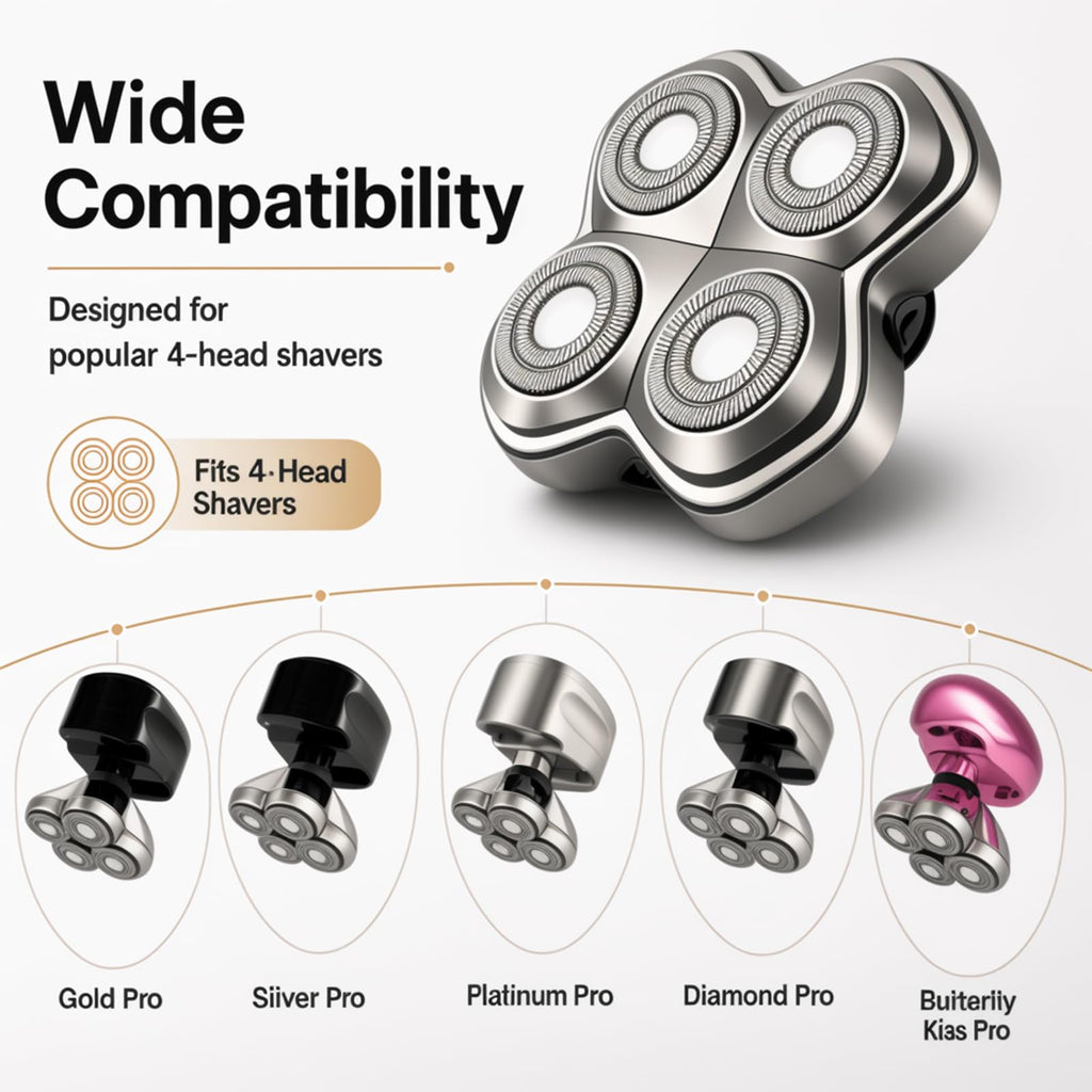 Compatible with Pitbull Shaver Replacement Blade,2 Pack Fit for Skull Shaver Replacement Heads,Pro 4Replacement Blades Fit for Skull Pitbull ShaverGold/Silver/Butterfly Kiss/Platinum/Diamond PRO.