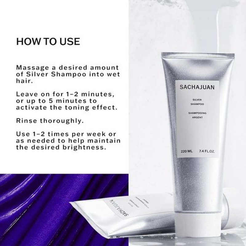 SACHAJUAN Silver Shampoo - Purple Shampoo for Blonde & Gray Hair | Neutralizes Yellow Tones & Adds Shine | 7.4 fl oz