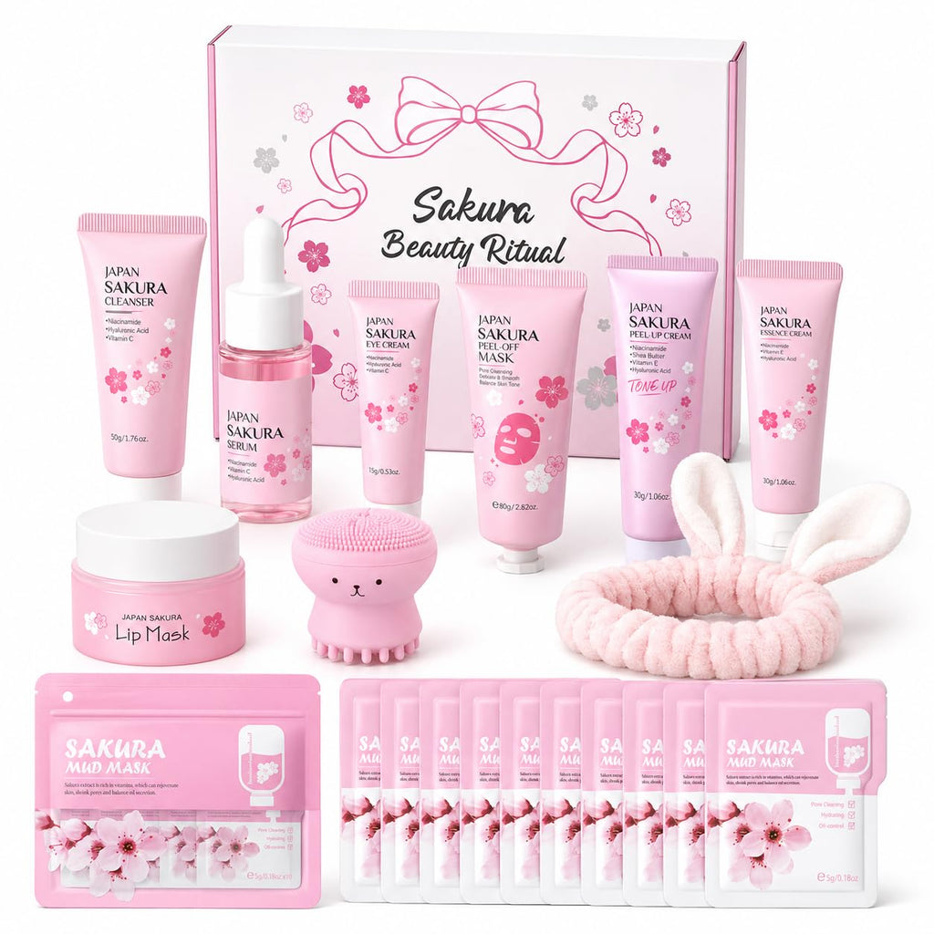 Japan Sakura Skin Care Set For Teen Girls, Skincare For Girls 10-12, Skin Care For Teens 10-12, Japanese Cherry Blossom Skin Care For Kids, Birthday & Mothers Day Gifts 30PCS