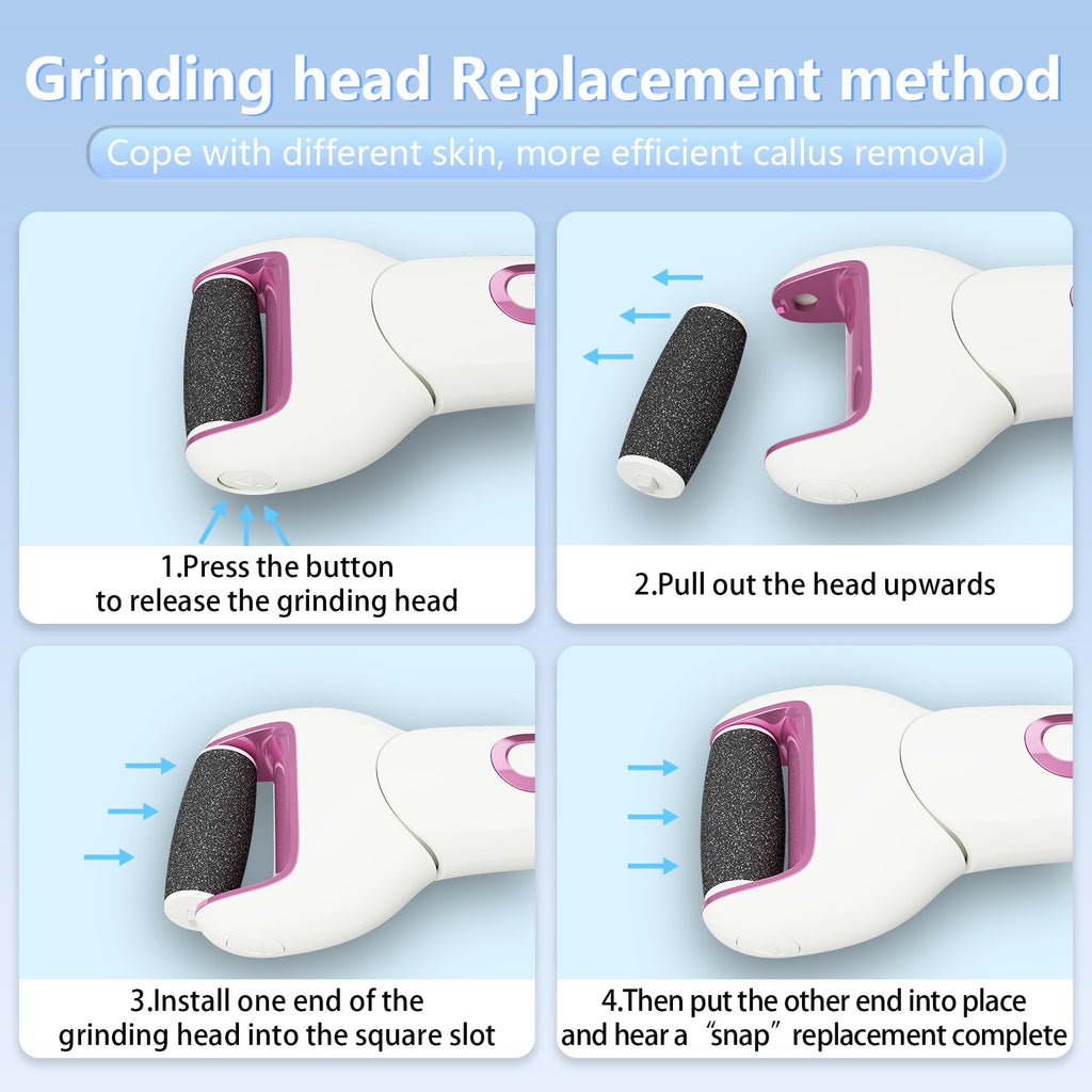 Electric Feet Callus Removers Waterproof Foot File Pedicure Tools Rechargeable Callous Removers with 3 Grinding Head for Dry Dead Skin Hard (Pink)