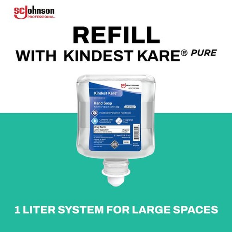 SC Johnson Professional Kindest Kare Advanced Hand Soap Starter Kit with Soap Dispenser and 1L Soap Cartridge for Hospital, Medical and Professional Use