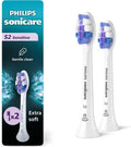Philips Sonicare S2 Sensitive Electric Toothbrush Heads - Genuine Replacement, White, 2 Pack, HX6052/77